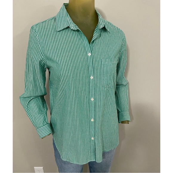 Gap Organic Cotton Perfect Shirt Green Stripe - Picture 14 of 16